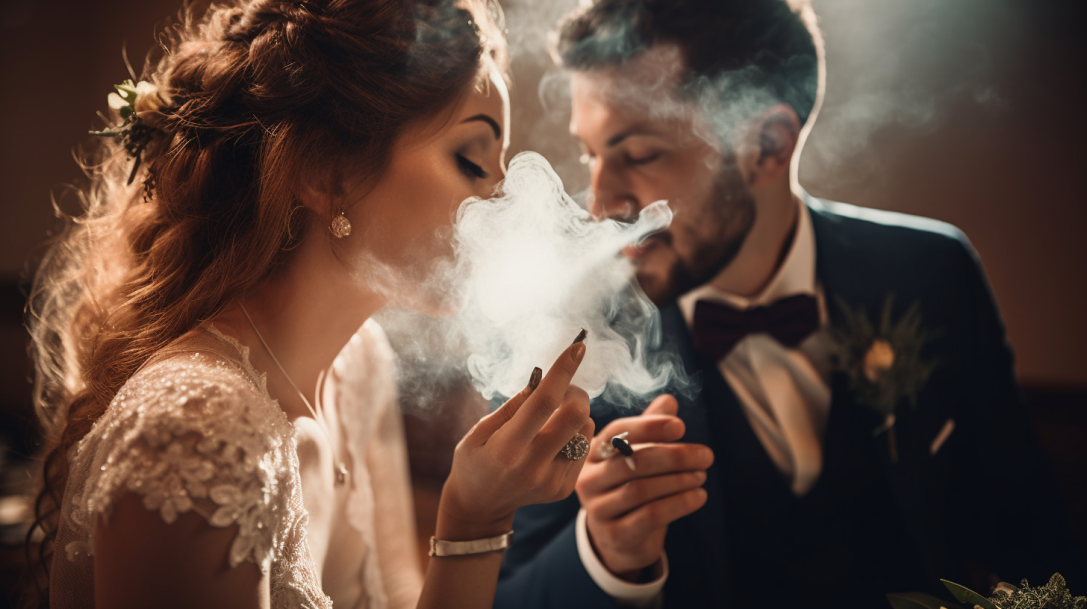 Wedding Crashers Cannabis Strain blog; wedding couple smoking weed