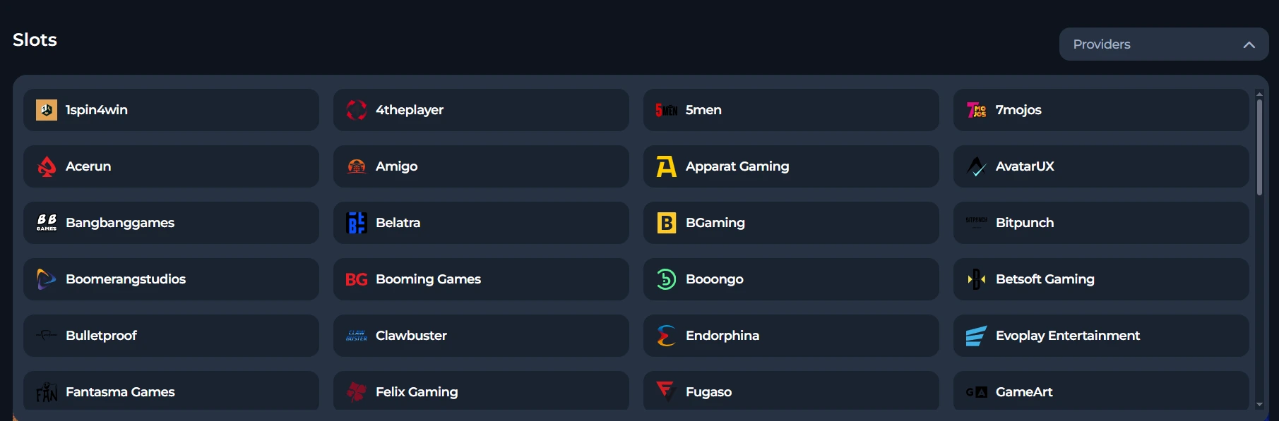 Winorio online casino software providers