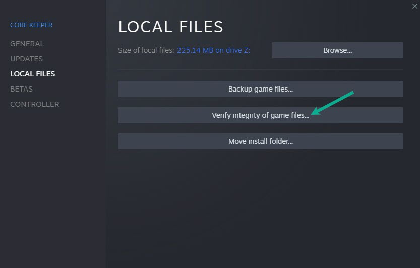 Choose the Local Files tab and Select the Verify integrity of game files