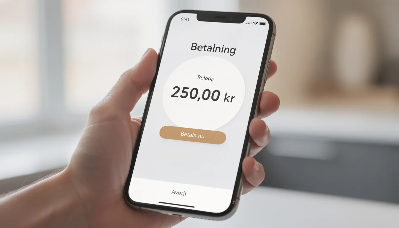 En mobiltelefon visar en betalningsapp på skärmen, där användaren enkelt kan göra transaktioner för att spela på online casinon utan svensk licens. Appen erbjuder snabba och säkra betalningsmetoder, vilket är viktigt för svenska spelare som vill njuta av casinoupplevelser.