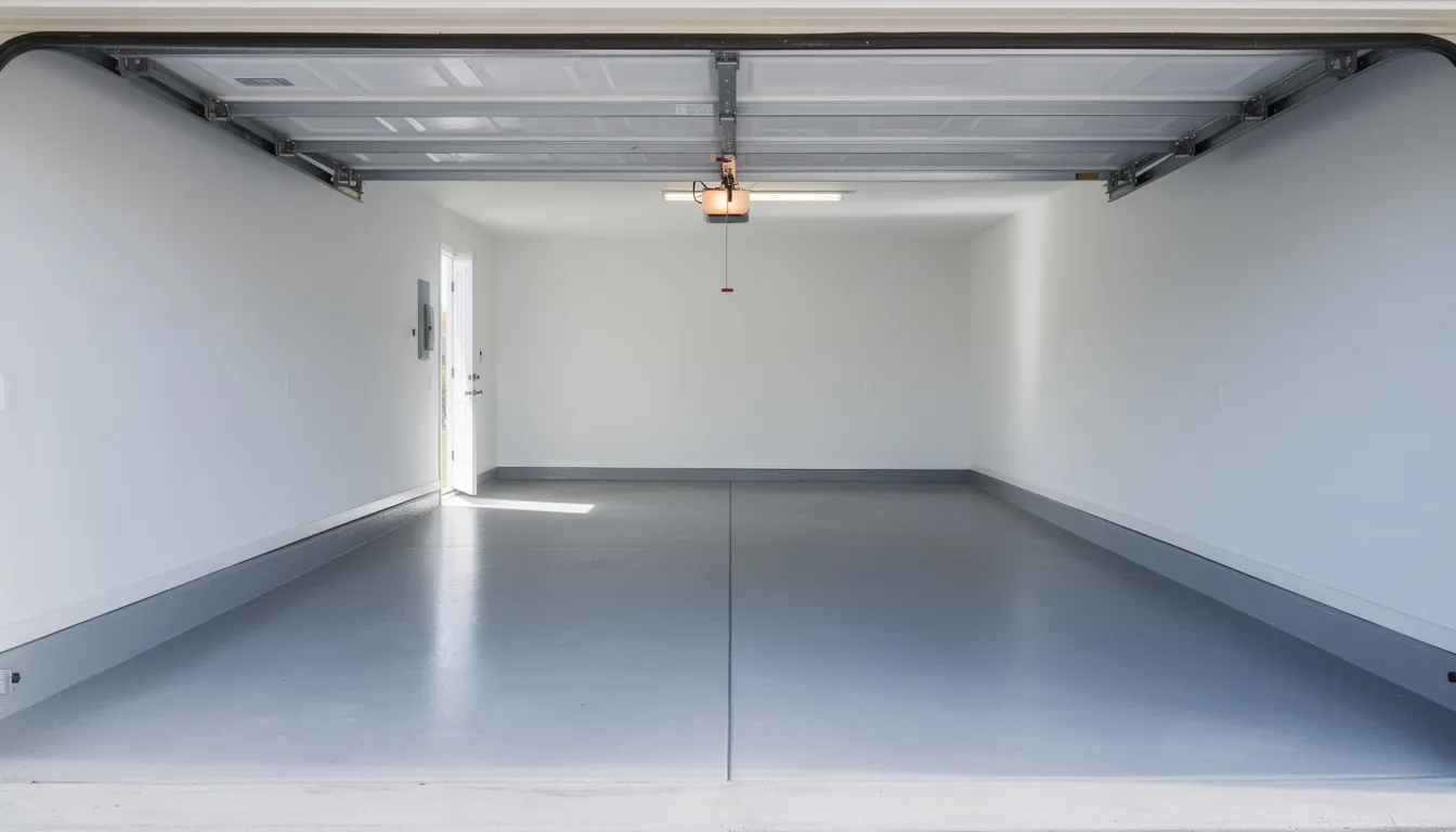 The image shows a spacious, clean garage that has been cleared of all unwanted items, showcasing the results of professional junk removal services. The empty space highlights the efficient process of junk hauling, leaving behind a tidy area ready for use.