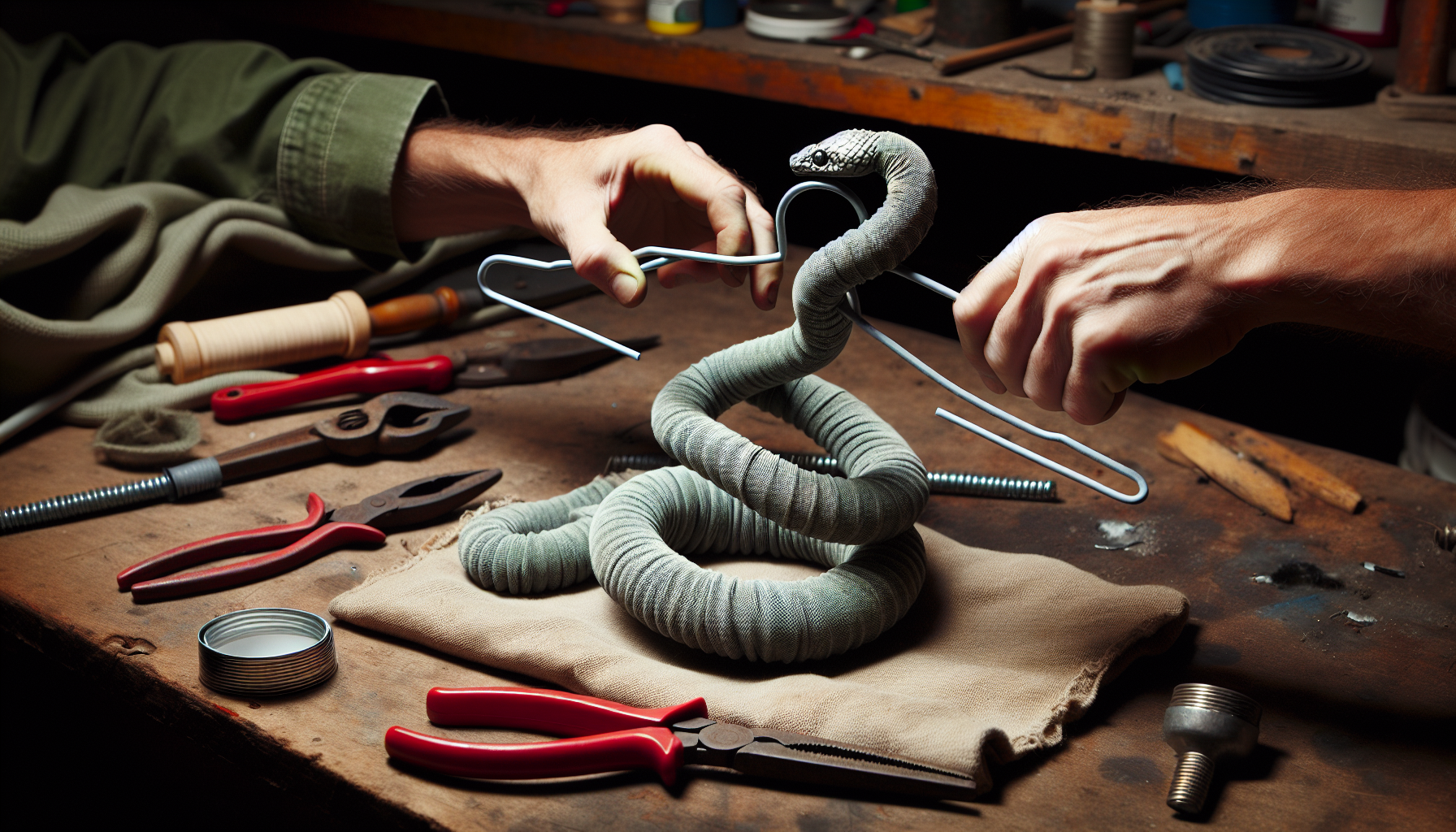 Homemade drain snake made from a wire coat hanger