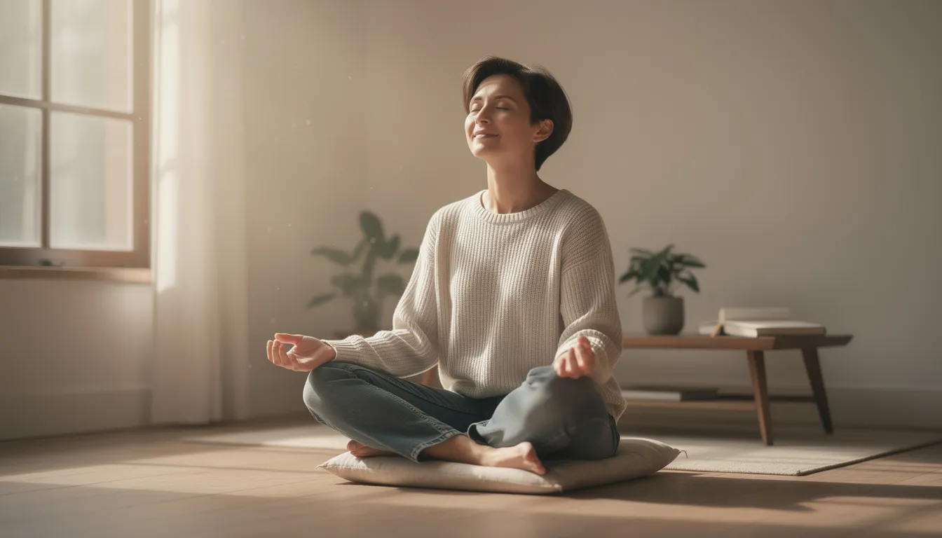 A person sits in a serene environment, engaged in peaceful contemplation, symbolizing the self-awareness and personal growth achieved through transformational coaching. This image reflects the journey of self-discovery and the benefits of coaching sessions in fostering confidence and sustainable change.