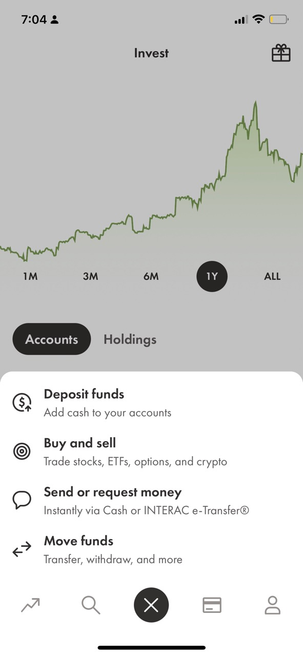 Home screen on Wealthsimple Trade Mobile