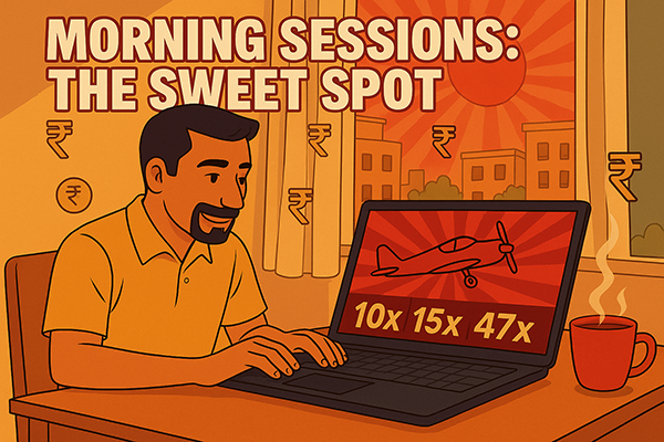 Morning gaming session in cartoon style with game on laptop screen