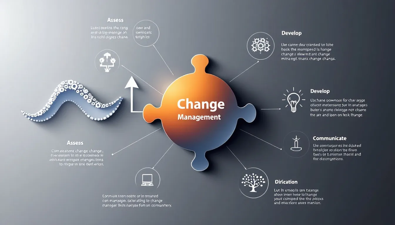 Visual representation of key components in a strategic change management framework.