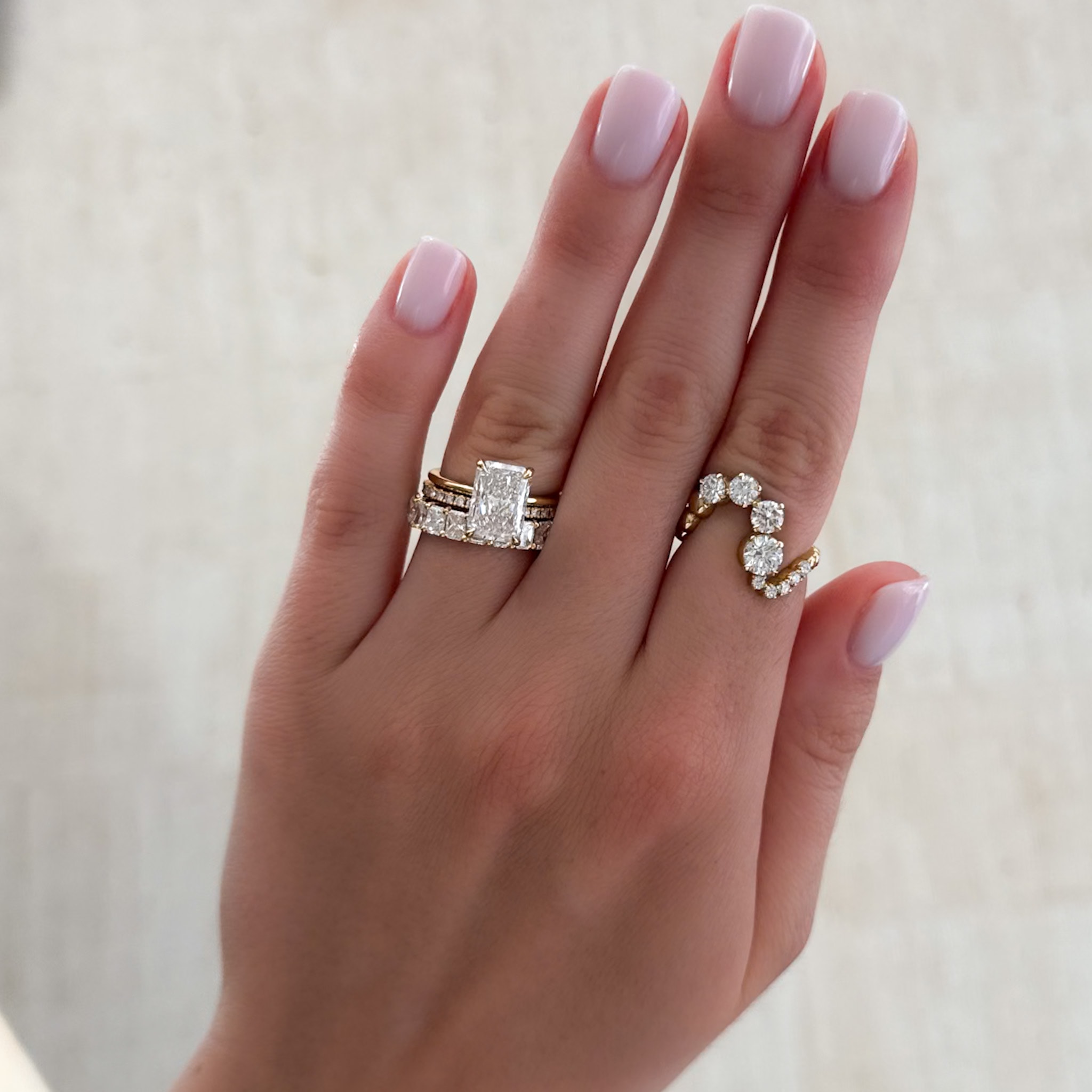 Rope Wedding Band (3mm) and Petite Reversible Diamond Eternity band (Oval Cut /Radiant Cut)