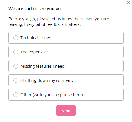 Example of a churn survey
