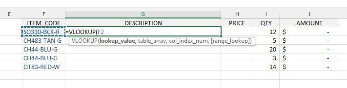 Type the first argument, which is the LOOKUP value.