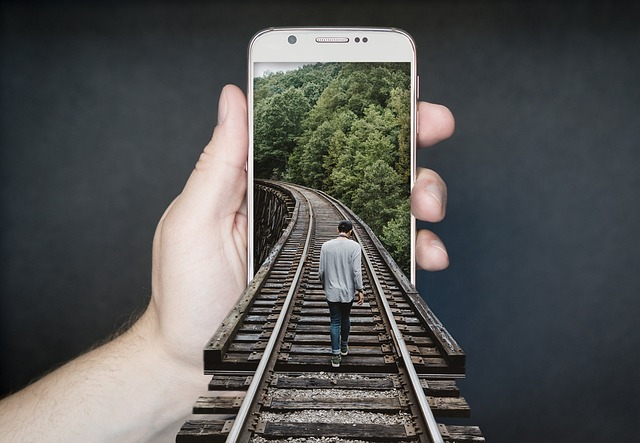 train track, railroad, smartphone