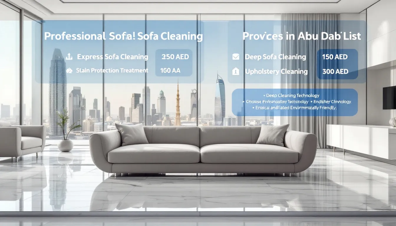 A price list for professional sofa cleaning services in Abu Dhabi.