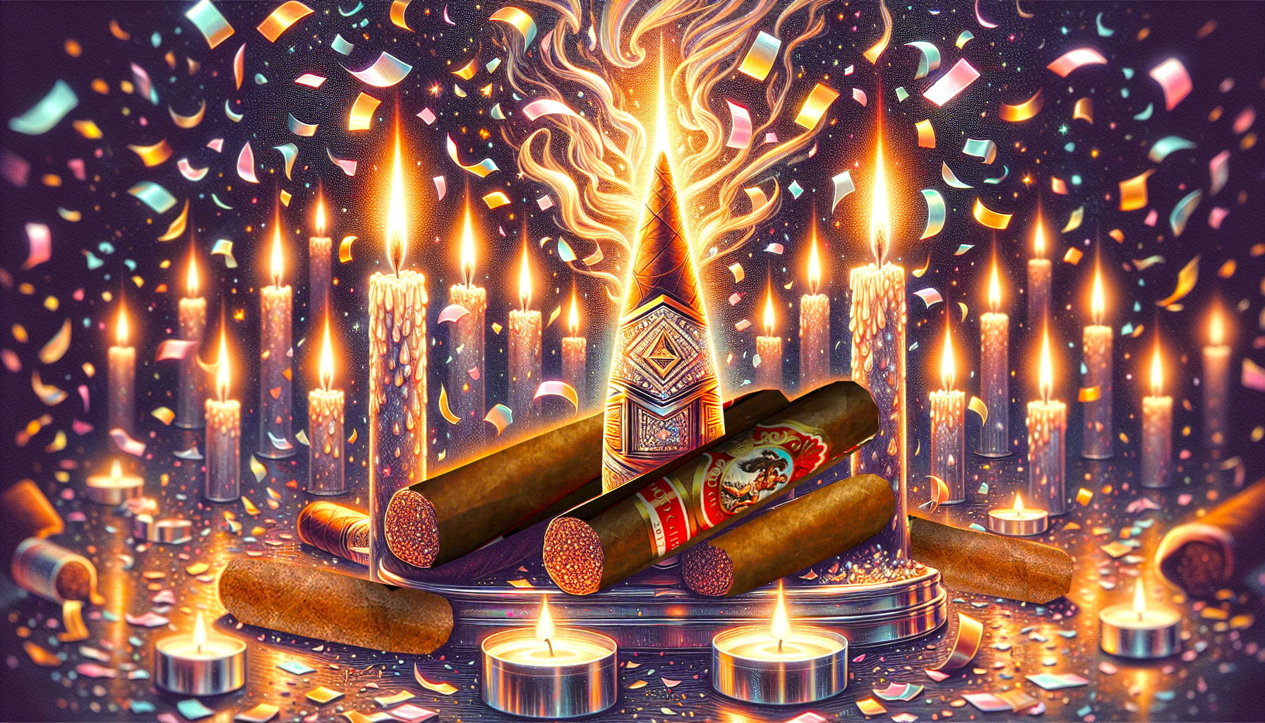 An artistic depiction of the God of Fire By Carlito Piramide cigar, perfect for special occasions.