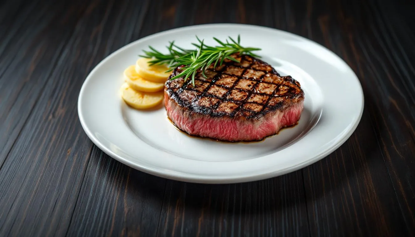 Ein saftiges Steak, das auf einem Teller serviert wird, ideal für das Steakrestaurant Estilo Campo in Meerbusch.