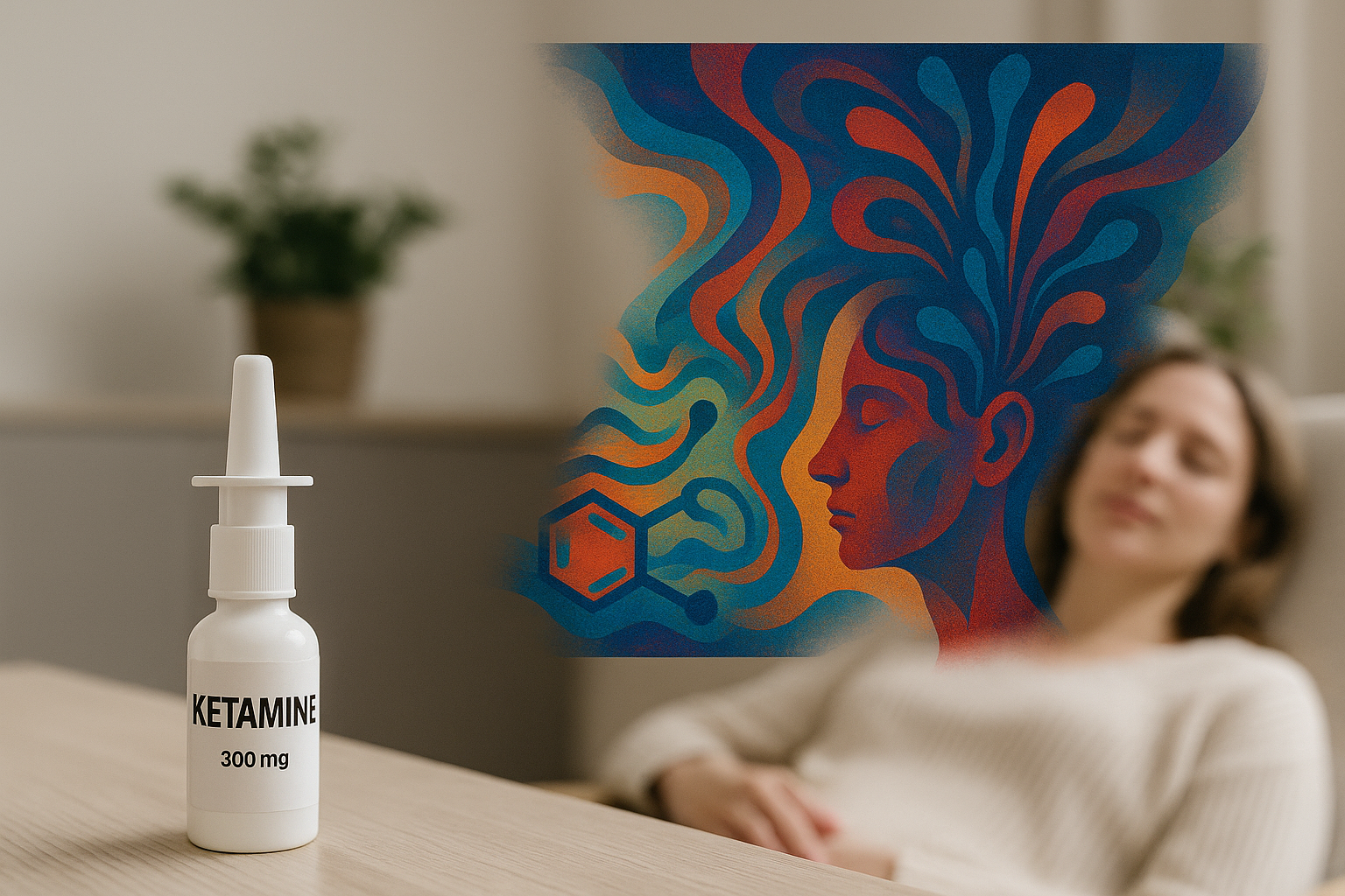An abstract representation of ketamine therapy and its effects.