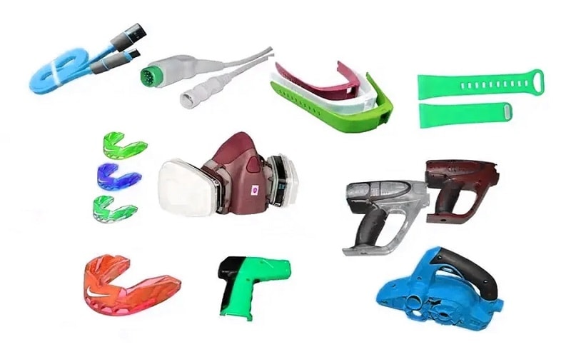 Typical applications of thermoplastic rubber (TPR) in various industries.
