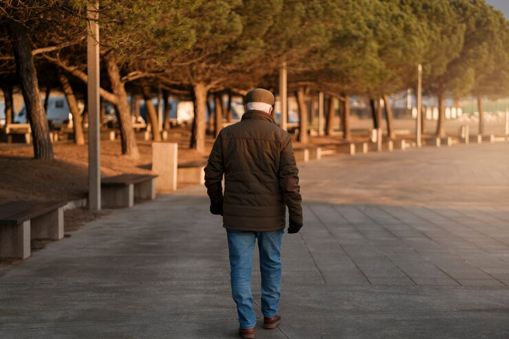Older adult walking alone