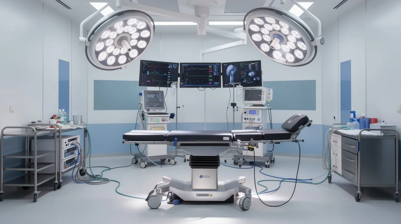 fbe6d314 0dbc 46d9 ac3c 5561731a4df0 The image shows a modern hospital operating theatre featuring bright surgical lights and advanced medical equipment in a clean and clinical environment, designed to facilitate proper treatment during general surgery. This setting reflects the high standards of healthcare facilities necessary for effective patient care and operational efficiency in a multi-specialty hospital.