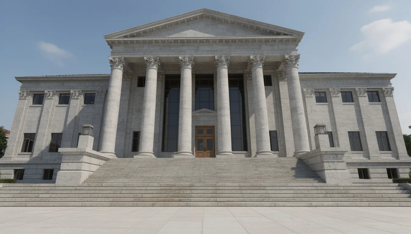 A traditional courthouse building featuring grand stone columns and a wide staircase leading to the entrance, symbolizing the legal process involved in probate cases and the role of probate court in managing estate matters.