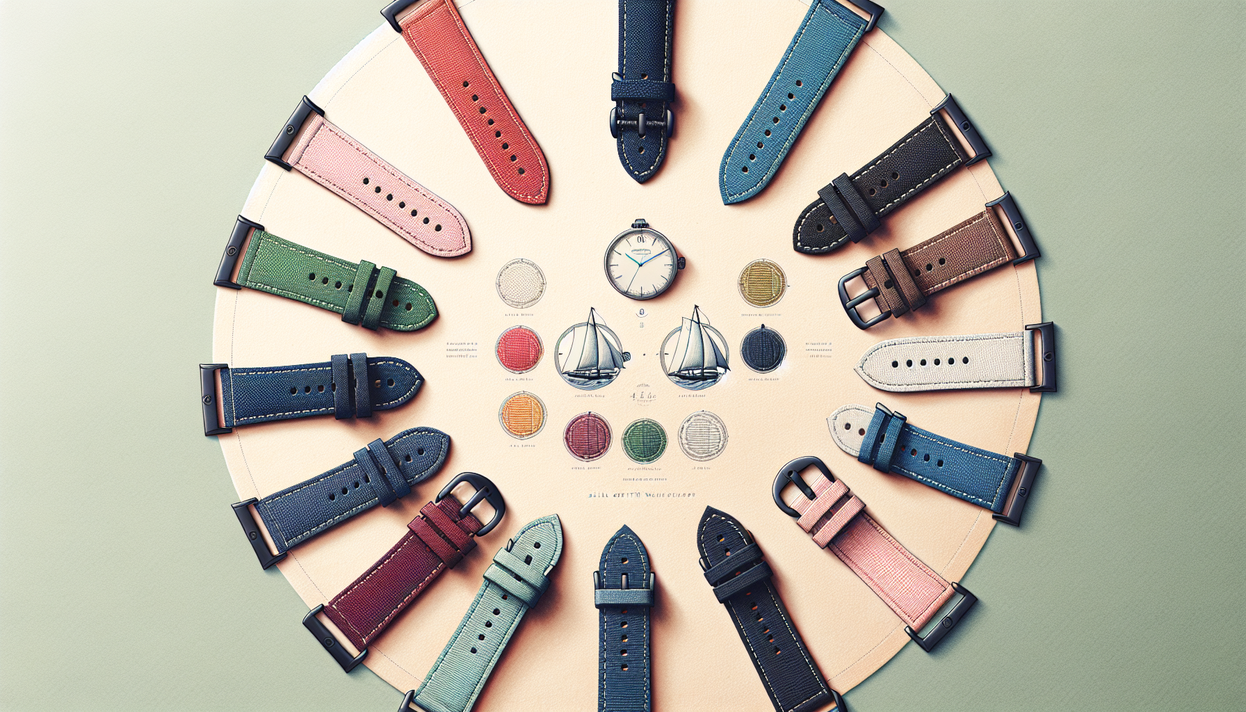 Illustration of a collection of sailcloth watch straps in various colors