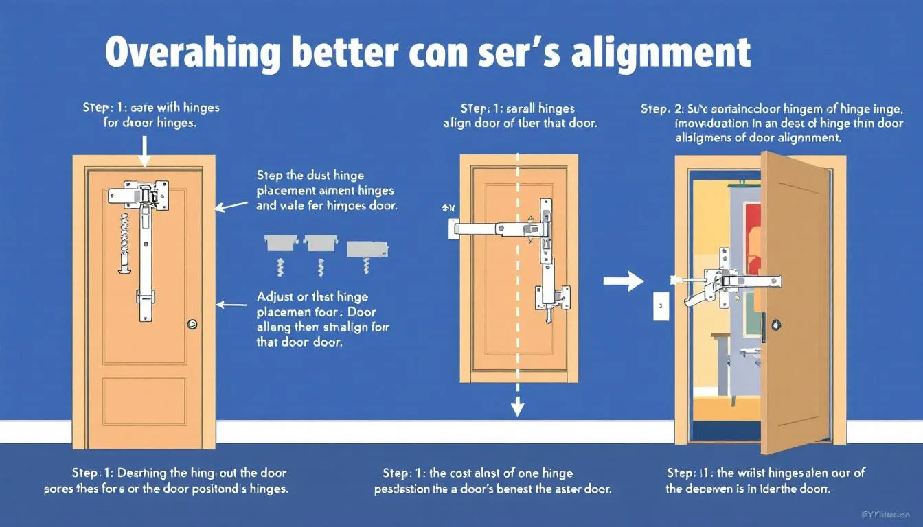 A diagram illustrating how to adjust hinge placement for better door alignment.