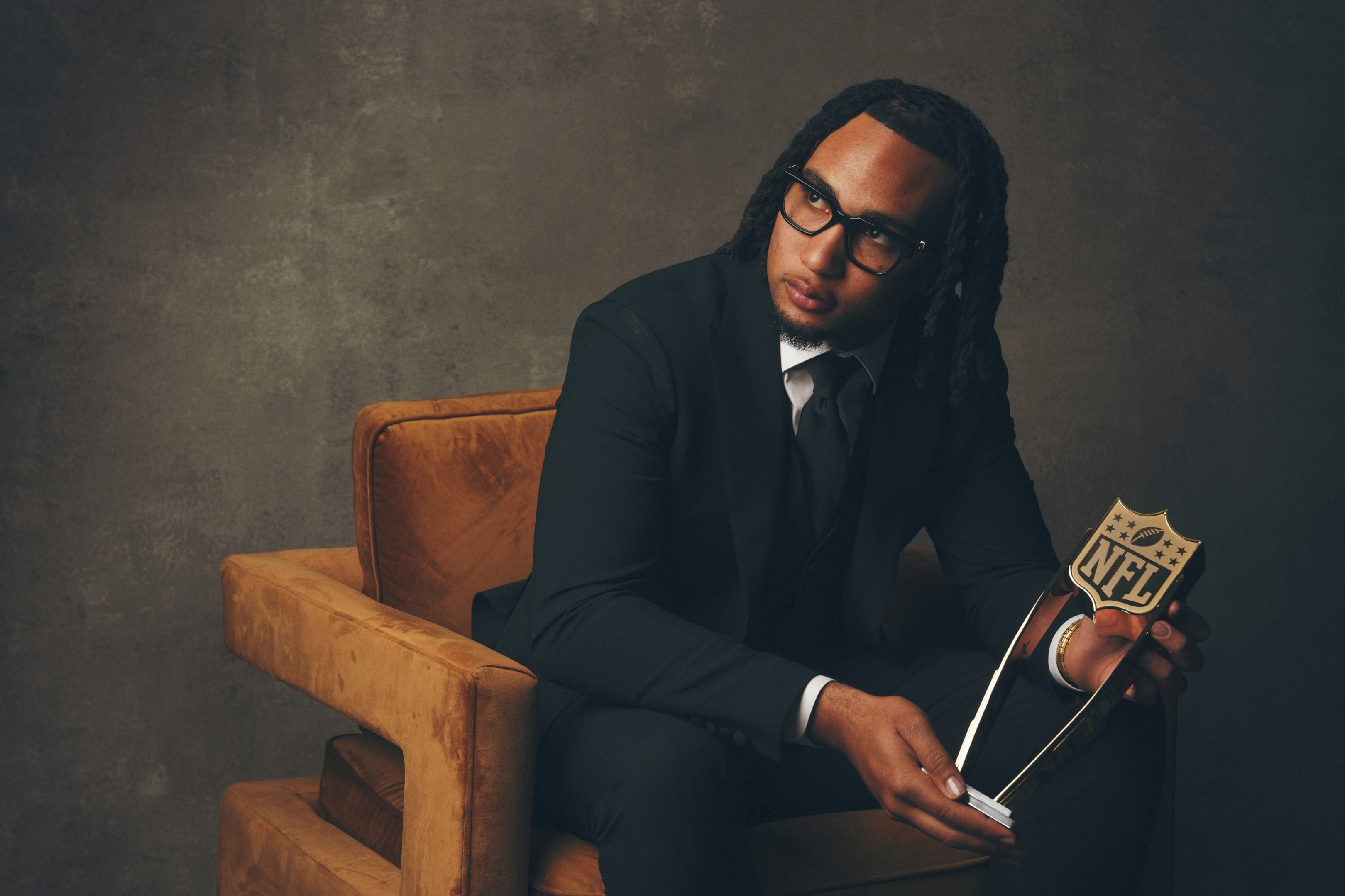 CJ Stroud of the Houston Texans poses for a portrait after winning Offensive Rookie of the Year at the 13th Annual NFL Honors on February 8, 2024 in Las Vegas, Nevada. 