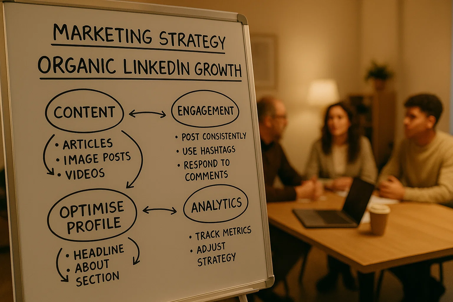 Team planning a LinkedIn visibility strategy without using paid ads.