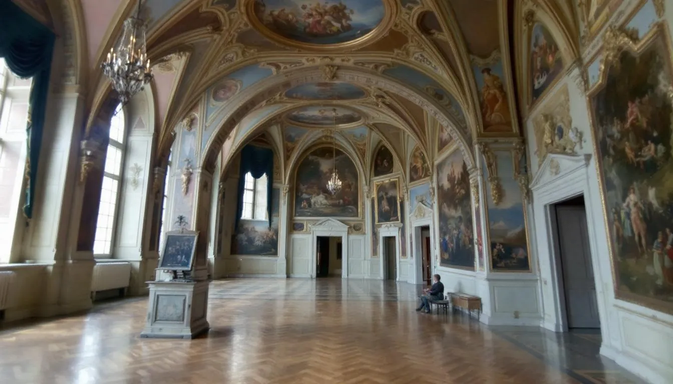 Der elegante Malersaal im Maison Messmer in Baden-Baden beeindruckt mit hohen Decken und historischen Wandmalereien, die eine romantische Atmosphäre für Hochzeiten und Events schaffen. Diese stilvolle Location bietet einen perfekten Rahmen für eure Traumhochzeit und unvergessliche Momente mit euren Gästen.