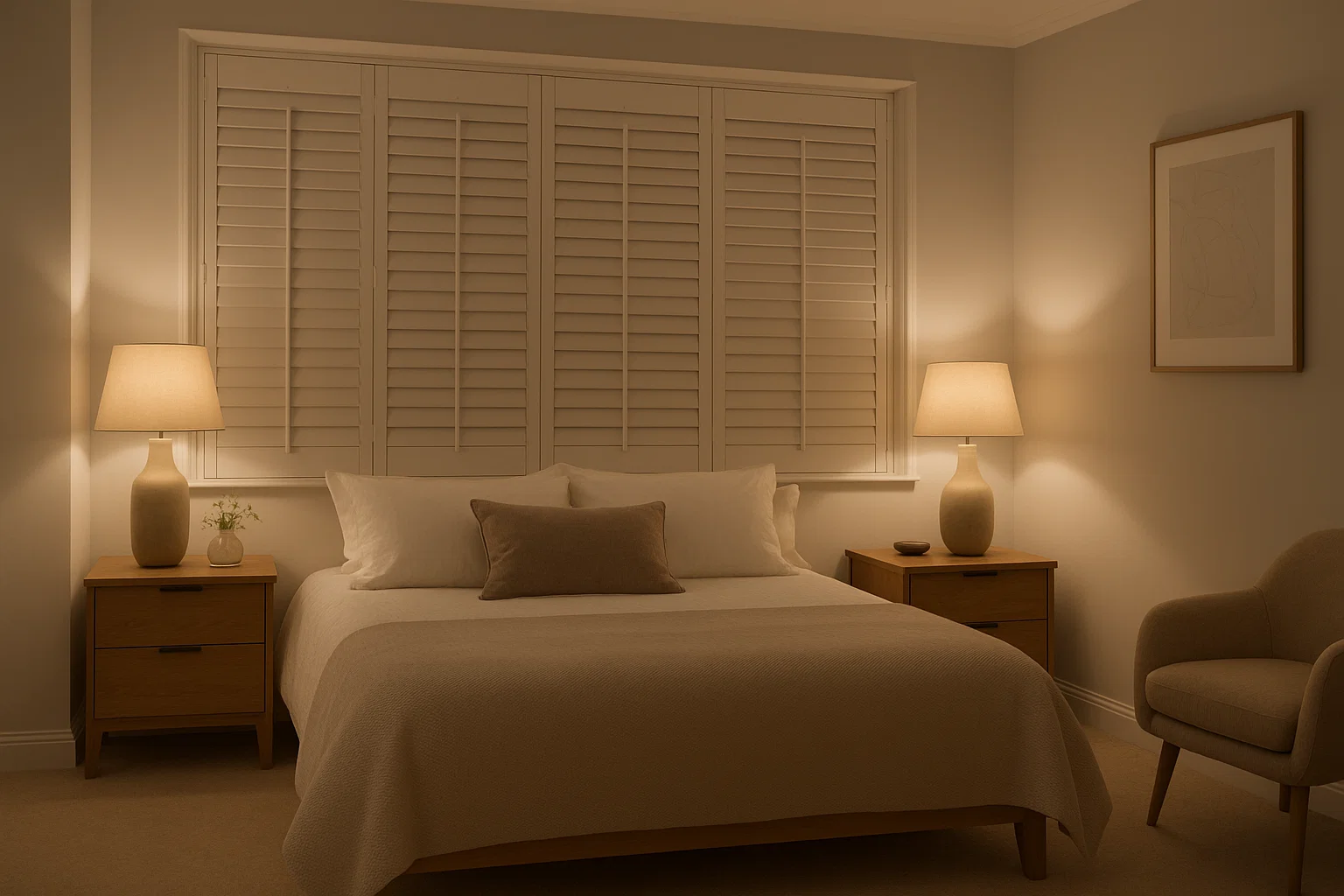 Waterproof plantation shutters in a modern UK bathroom