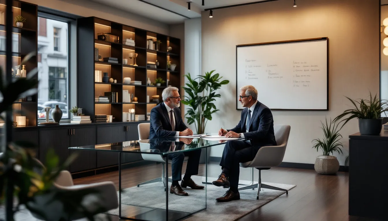 An estate planning attorney reviewing updated legal documents with a client.