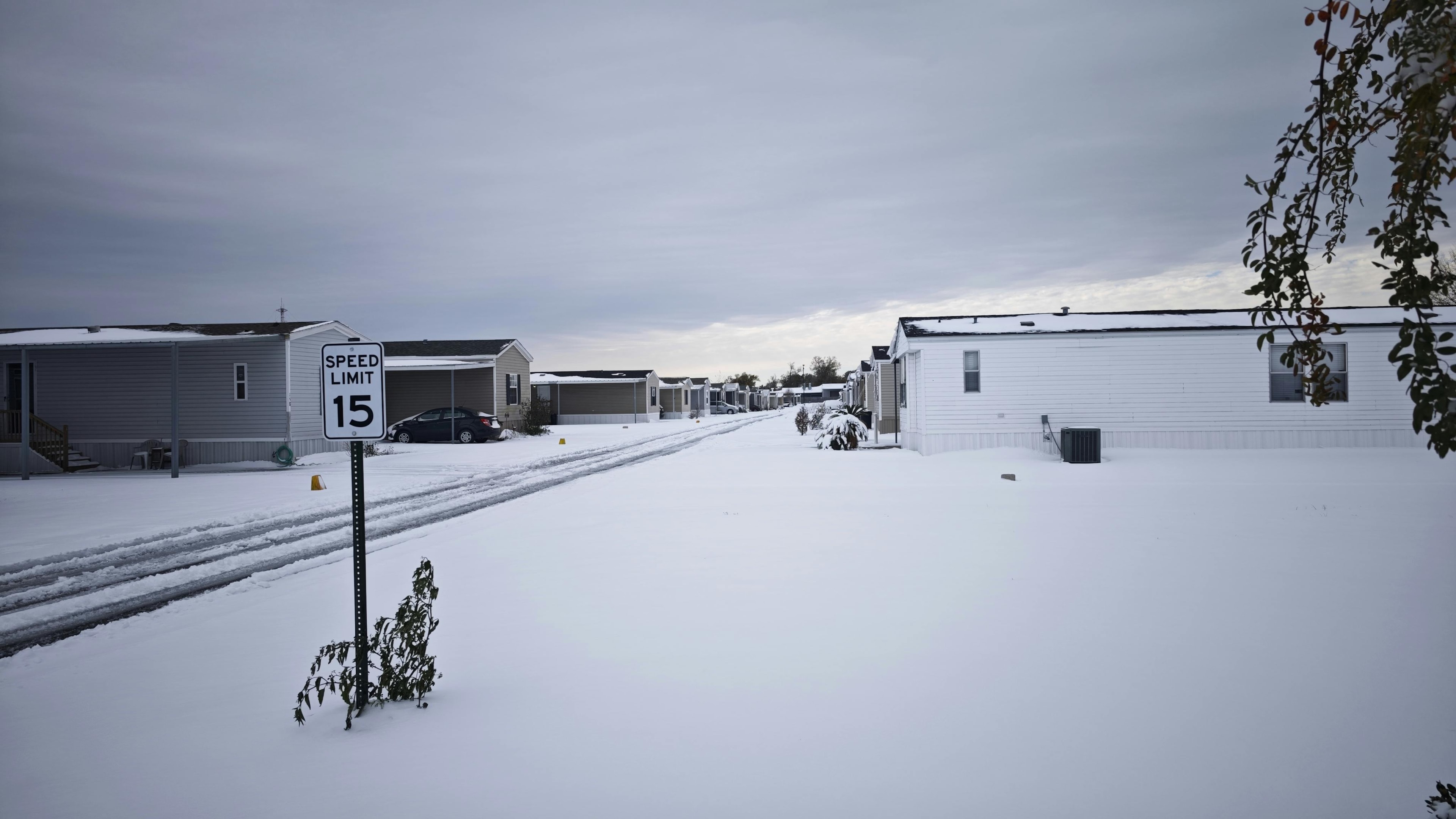 Mobile home park in the winter.