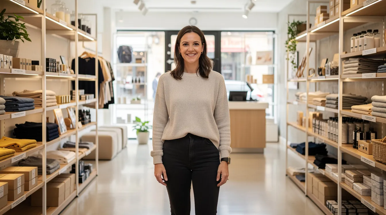 A small business owner stands proudly inside a well-organized retail shop, surrounded by neatly arranged merchandise on shelves. This scene reflects the success of micro and small enterprises, highlighting the importance of financial assistance, such as mudra loans, in supporting entrepreneurs and their income-generating activities.