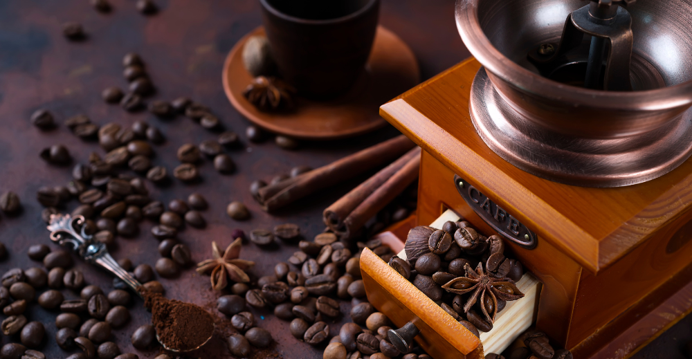 coffee grinder with fresh beans