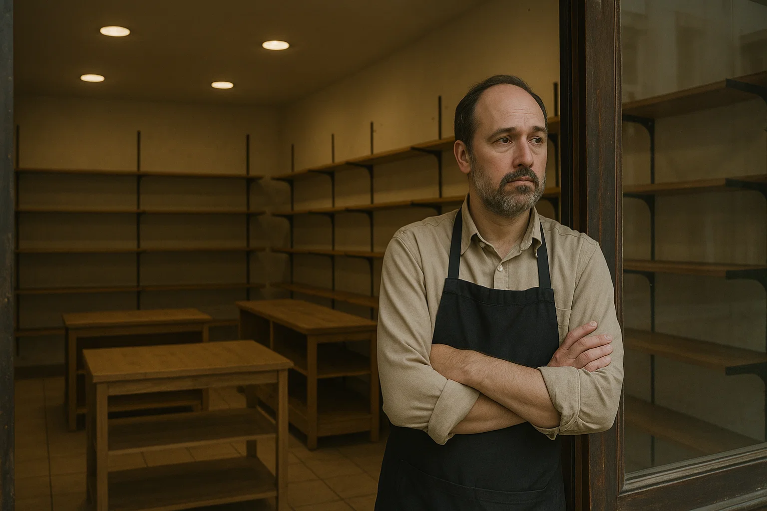 Small business owner waiting for customers with no footfall