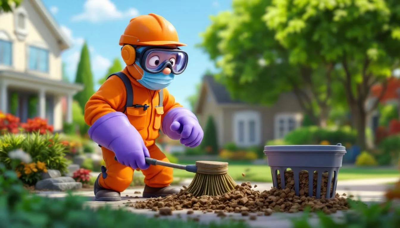 A professional technician conducting rodent waste cleanup in a residential area, emphasizing the importance of expertise.