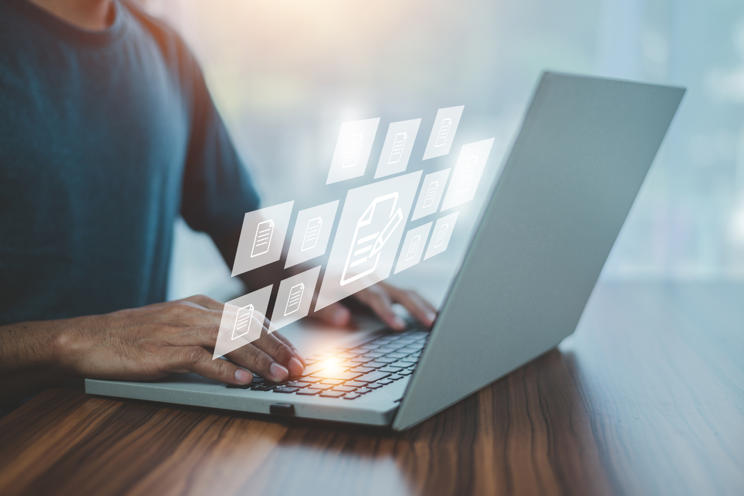 Person writing on a document.