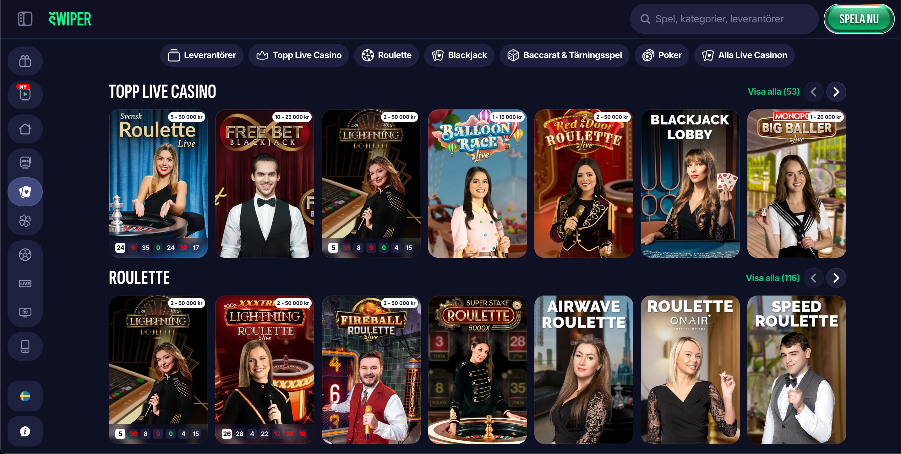 Swiper live casino