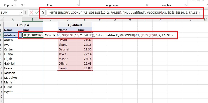Type the VLOOKUP with the IF ISERROR formula.