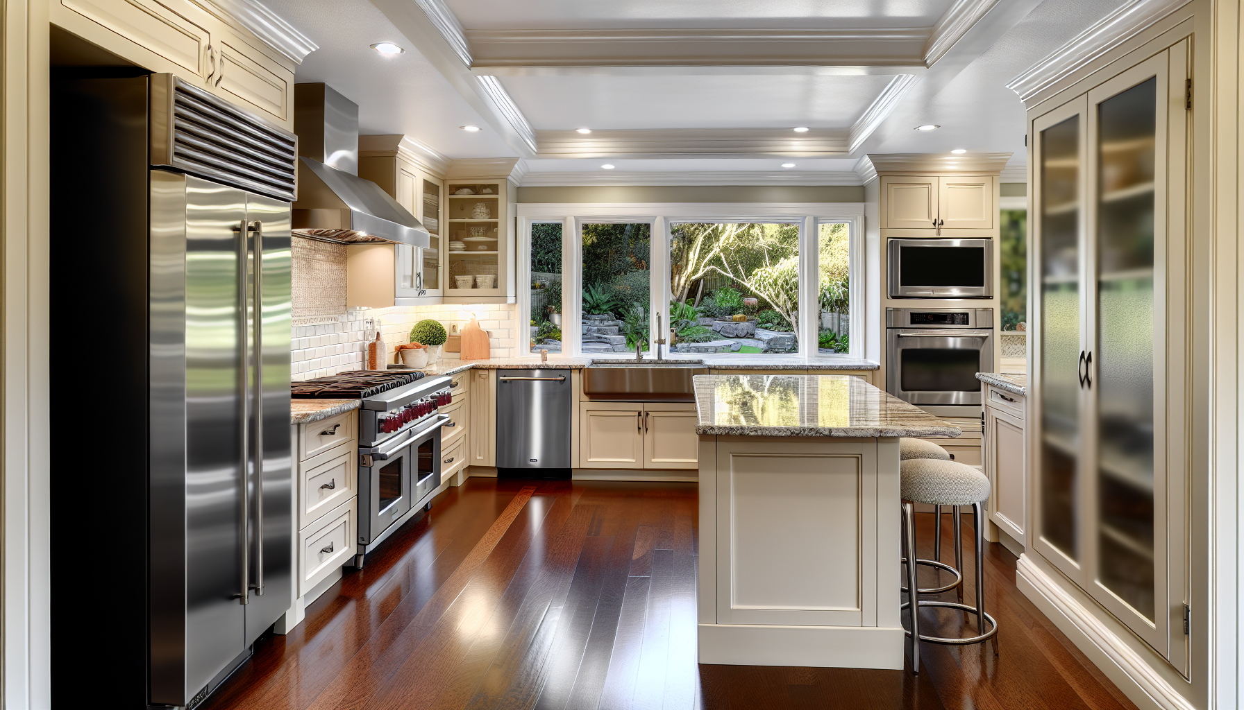 A renovated kitchen with modern appliances and ample natural light