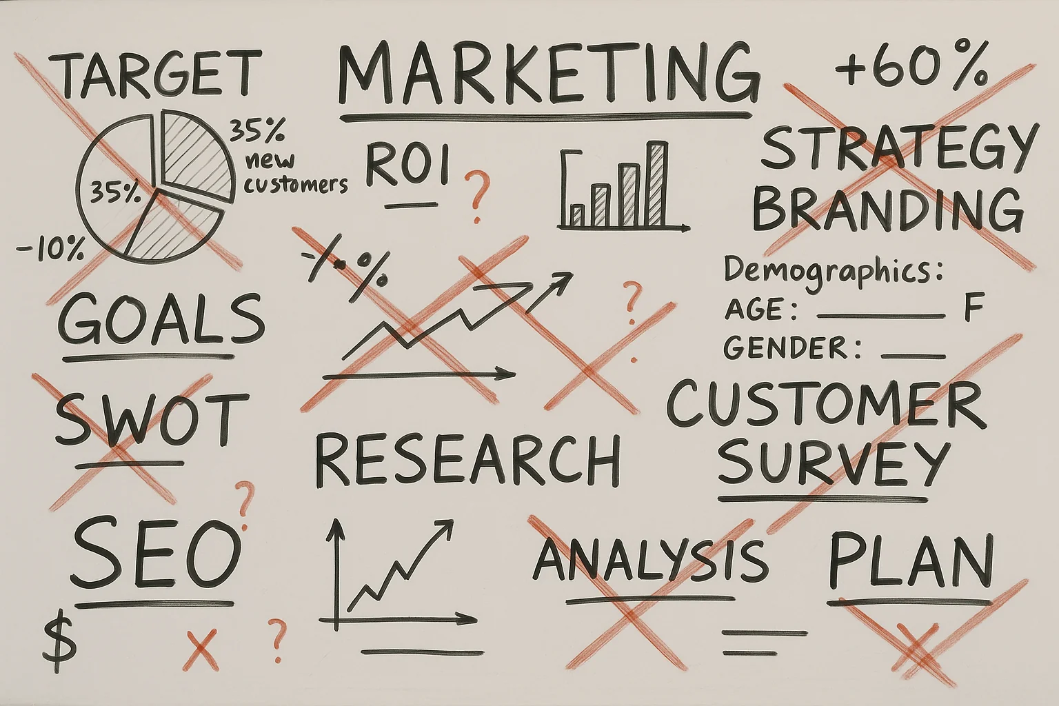Confusing PPC strategies on a whiteboard showing common DIY mistakes.