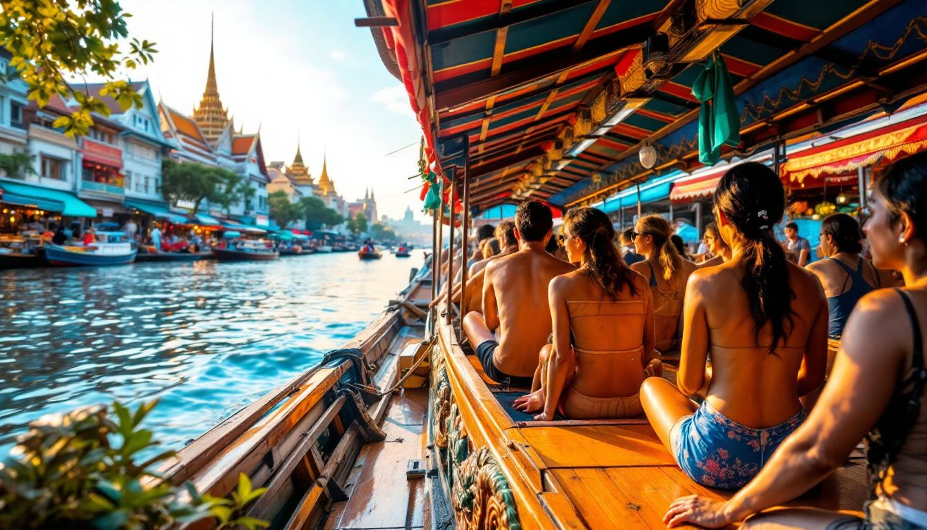 A picturesque boat ride on the Chao Phraya River in Bangkok.