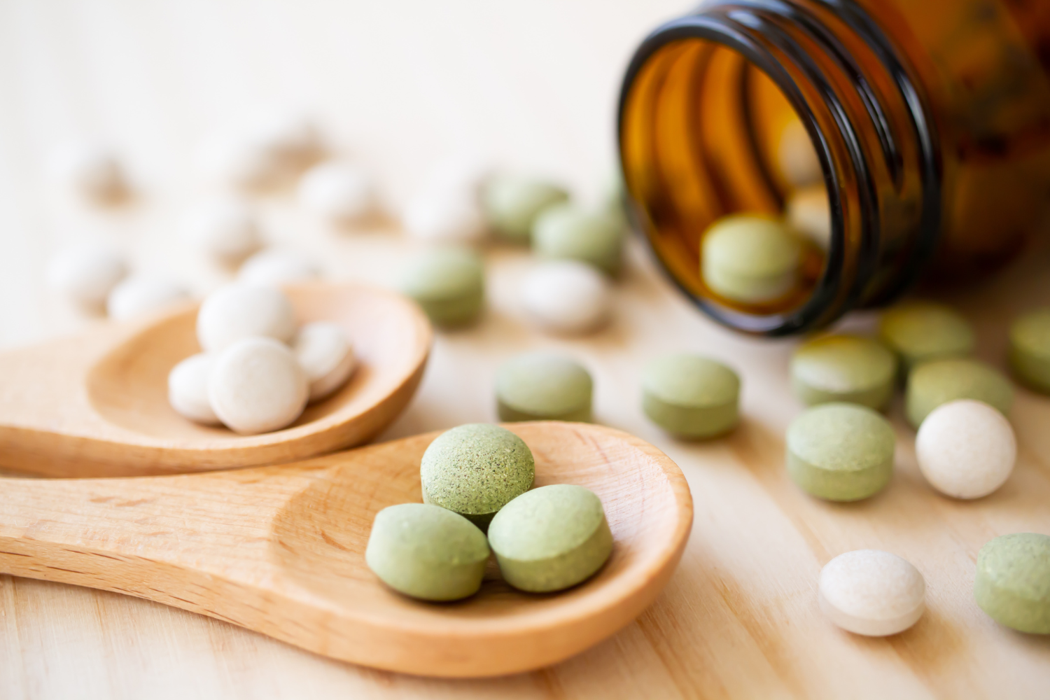 Different types of supplement tablets.