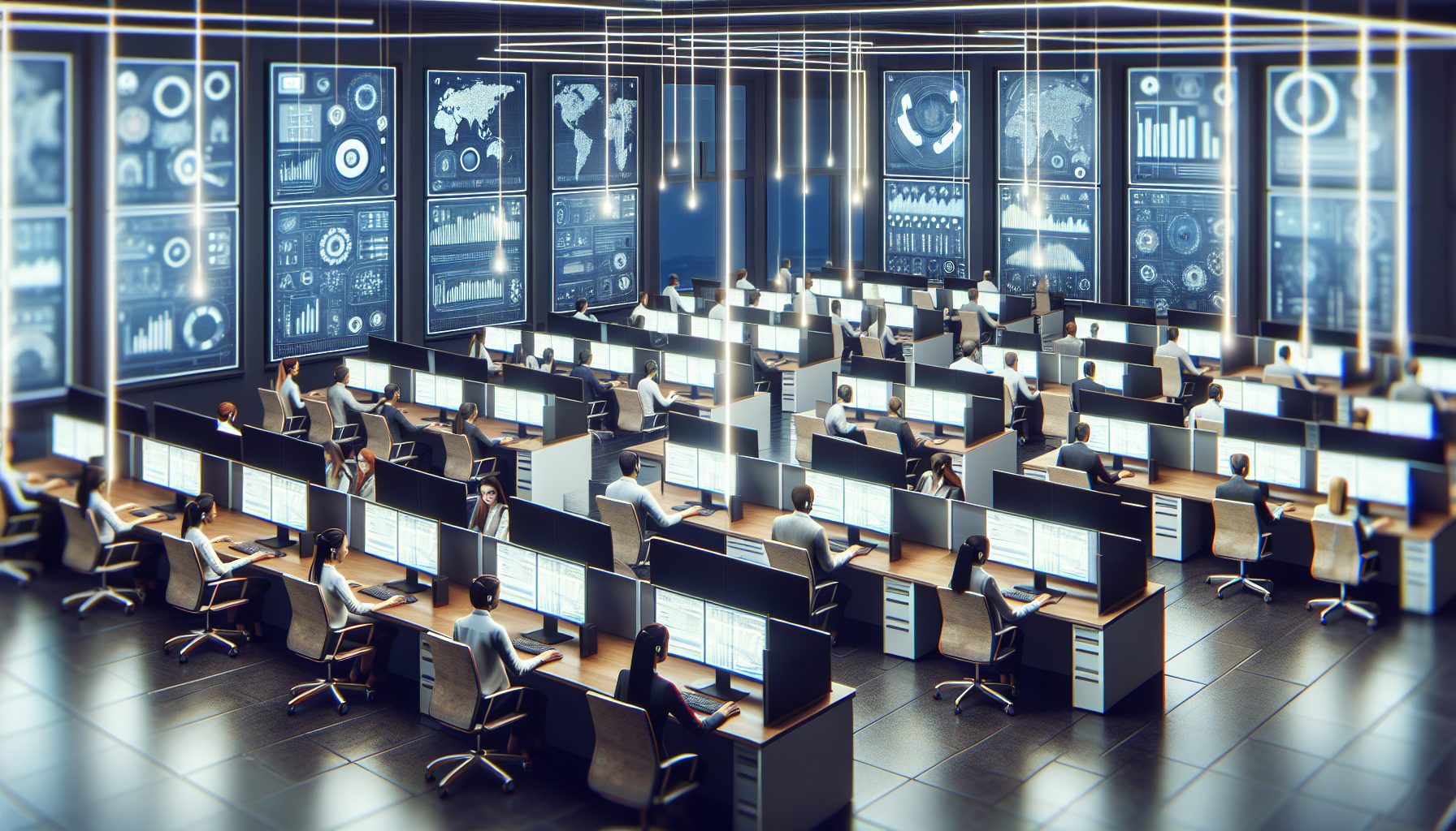 Illustration of a streamlined call center with diverse professionals