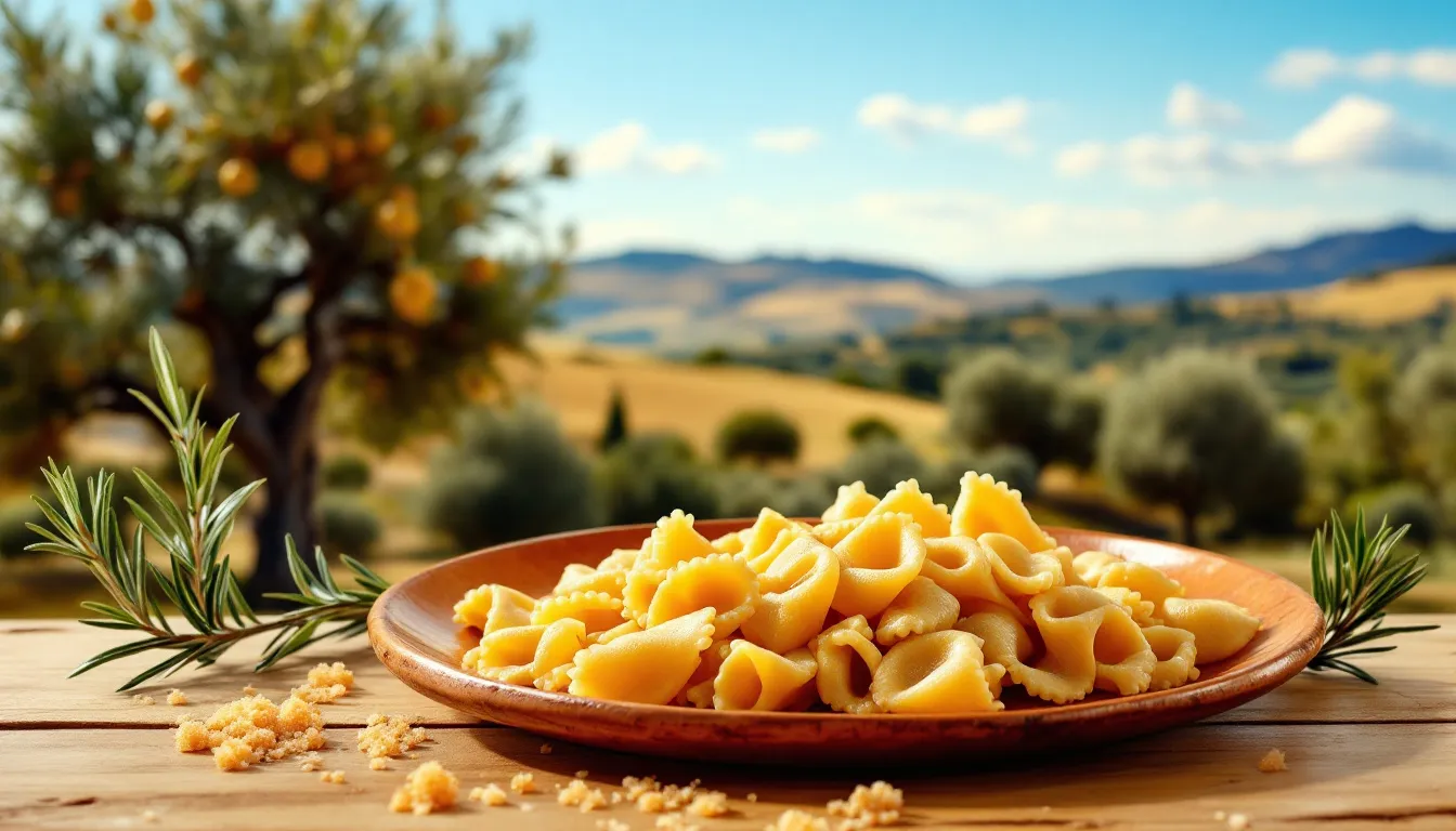 A unique shape of orecchiette pasta, often referred to as little ears in Italian.