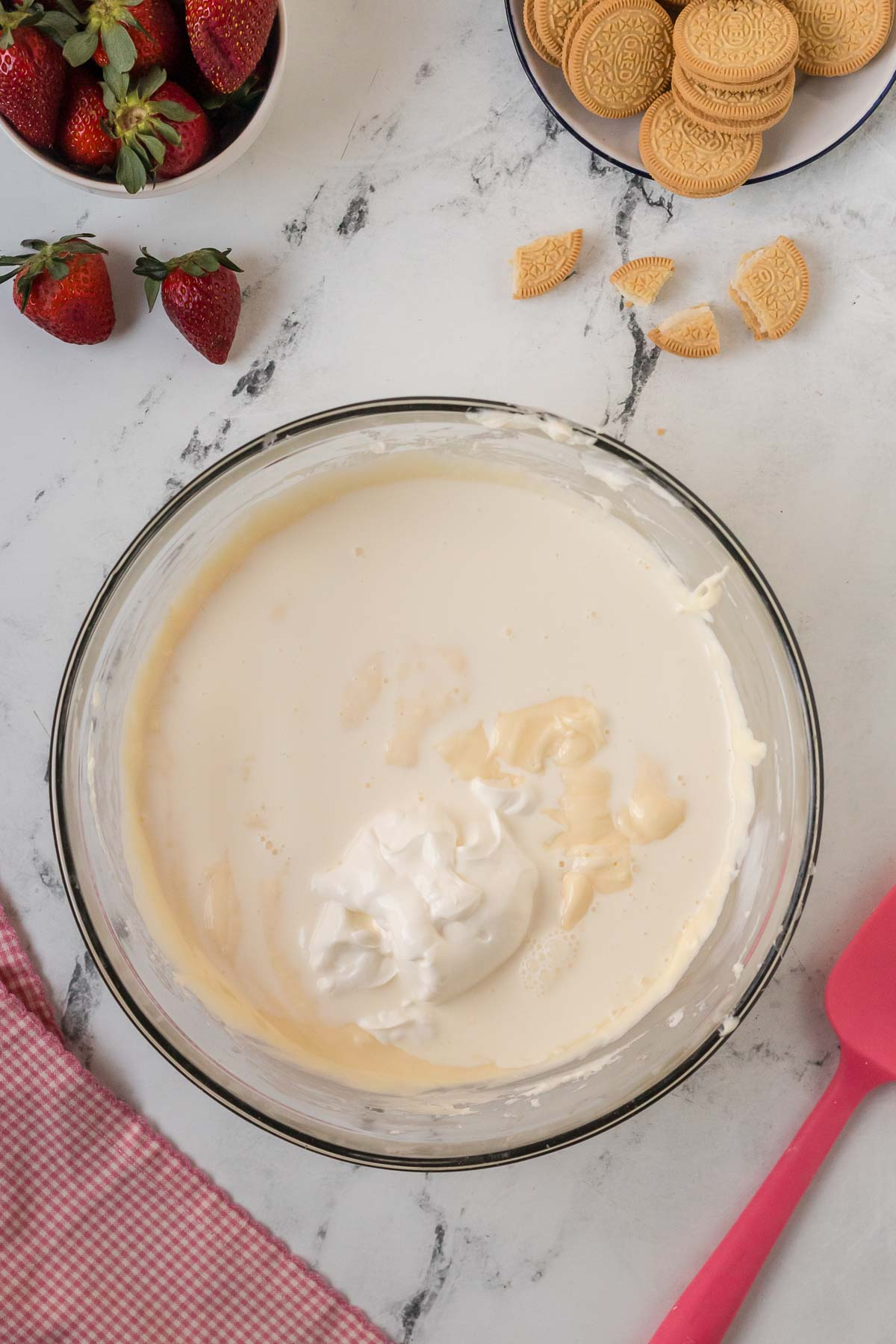 sour cream and heavy cream added to cheesecake batter