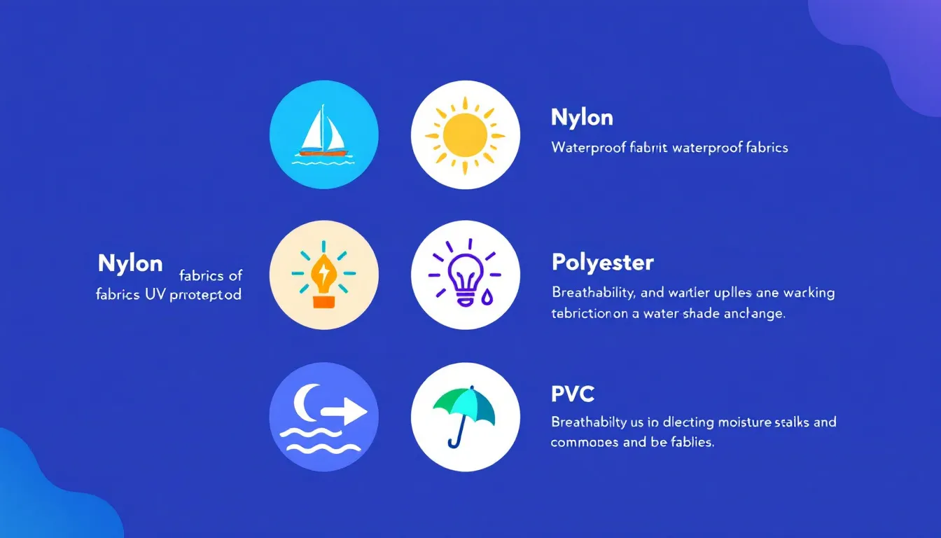Different types of waterproof fabrics used for shade sails.