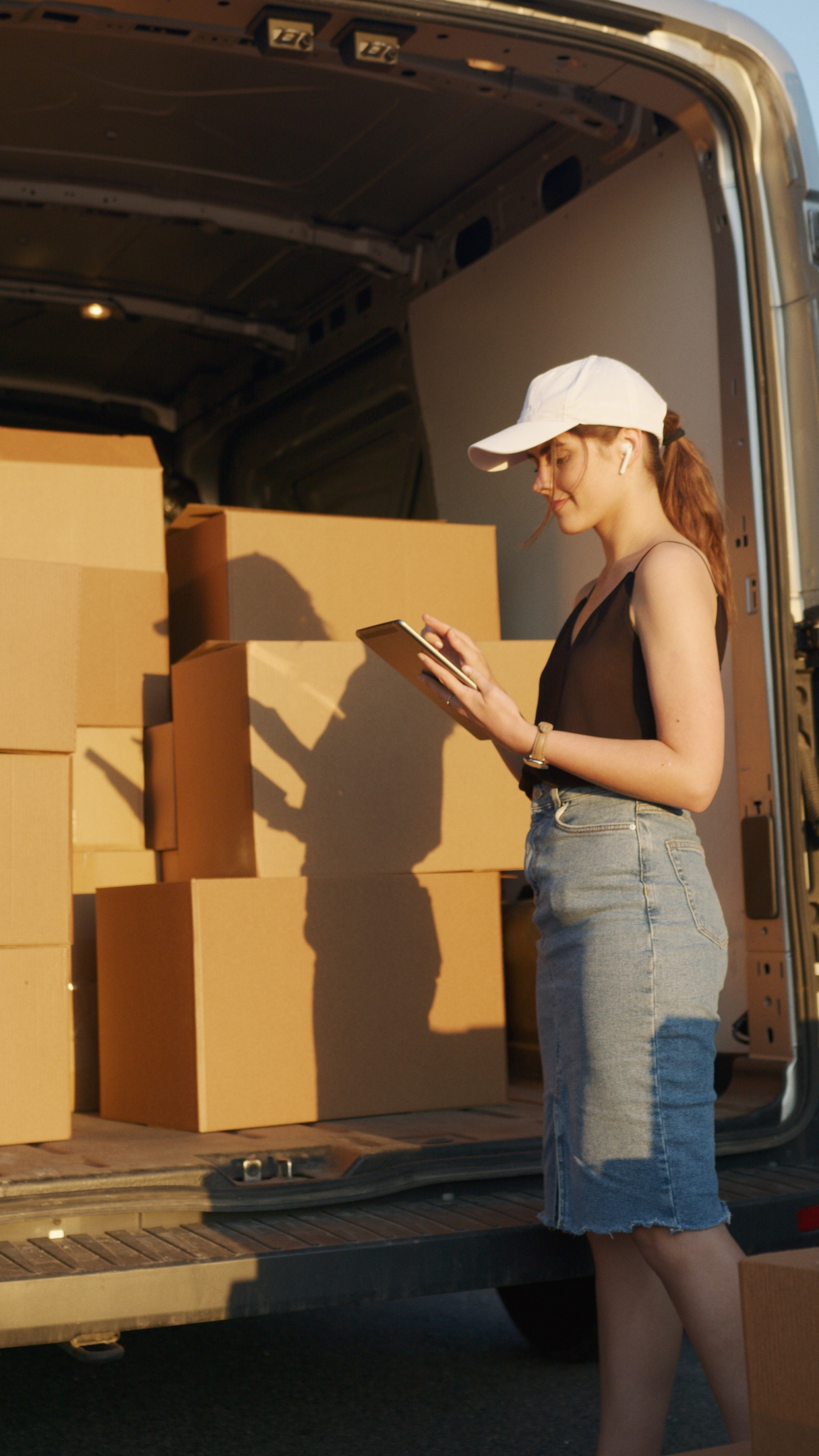 Wholesale delivery worker tracks shipments.