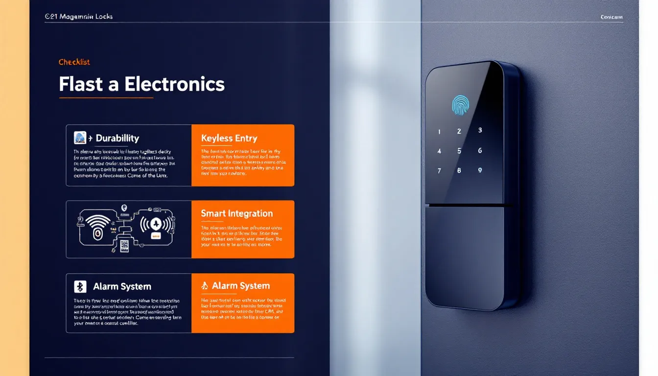 Key factors to consider when choosing the right electronic lock for my business, illustrated with a checklist.