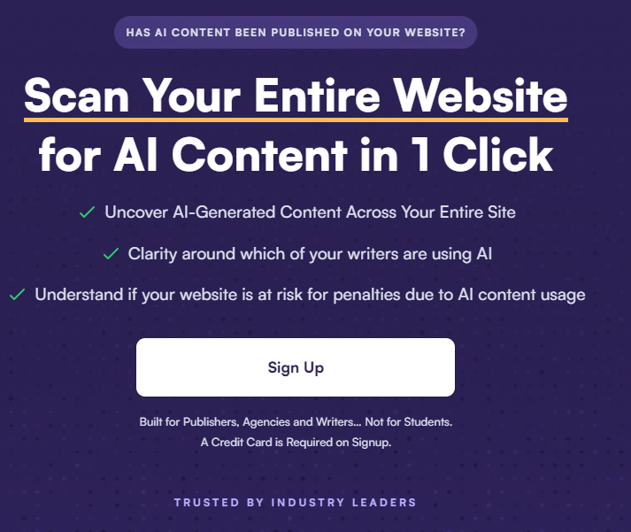 Scan a website window from Originality.AI - screenshot.