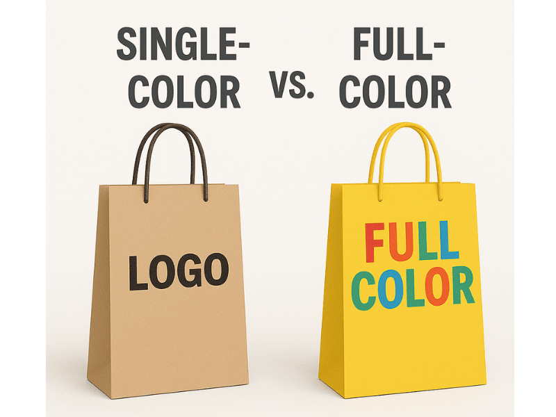 an illustration of a single color vs. colorfull paper bags