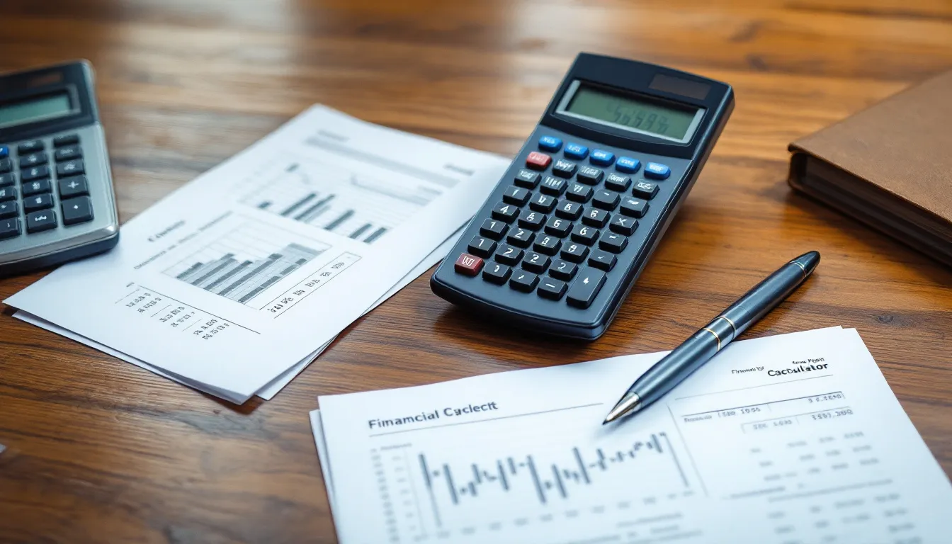 The image depicts a calculator alongside various financial documents spread across a desk, suggesting a focus on retirement planning and calculations related to required minimum distributions (RMDs) and qualified annuities. This setup implies a need for careful financial analysis and tax advice, particularly concerning retirement accounts and their tax implications.